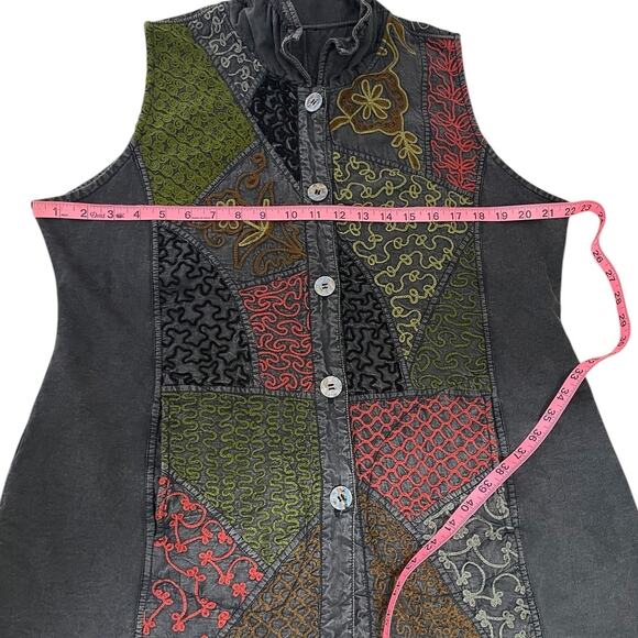 Parsley & Sage Embroidered Button Front Reversible Vest Size Large Boho Artsy - Picture 12 of 16